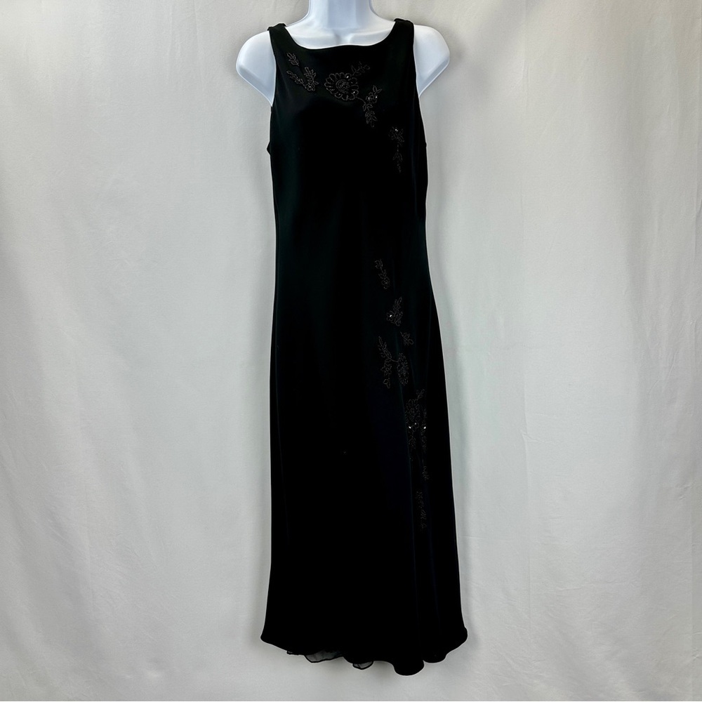 Black Silk Dress Sleeveless Beaded Bodice Jones New York Size 14 Lined